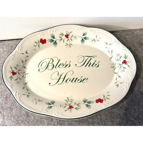Phaltzgraff Oval Winterberry 11" Holiday Plate  " Bless This House"  # 2793 - Picture 1 of 5